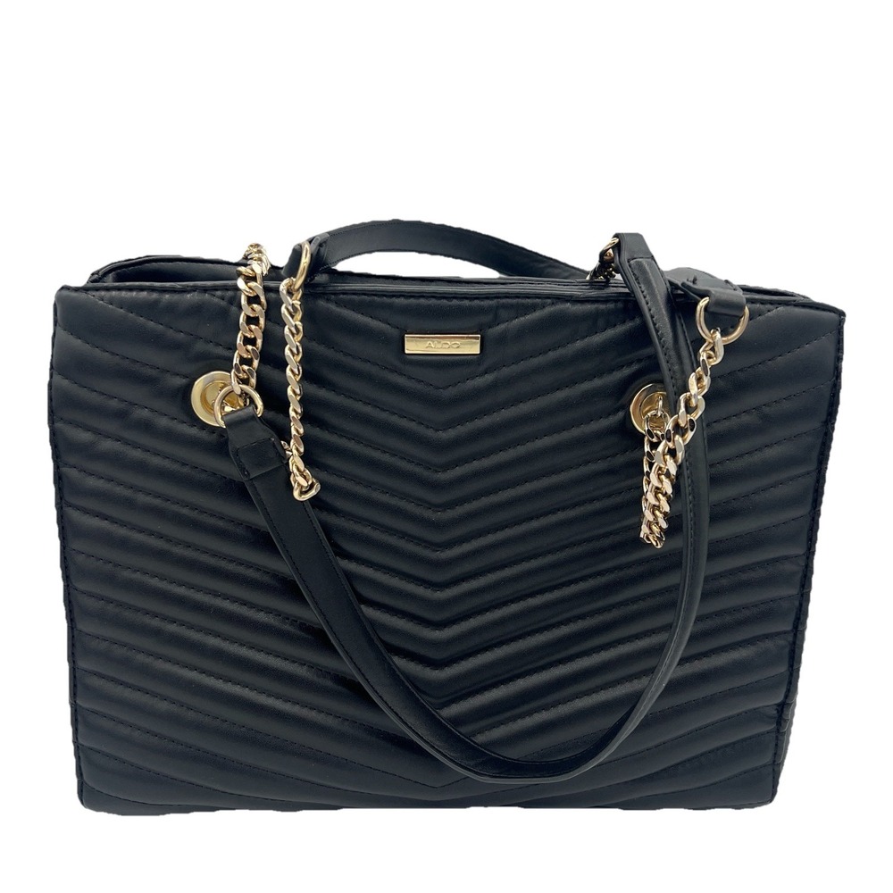 ALDO Black Leather‎ Chevron Quilted Bag Handbag Purse Shoulder Strap